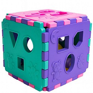 Cubo Didático Pequeno Rosa Brinquedo Encaixe Educativo Bebe
