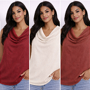 Blusa Feminina Decote Degagê Sem Mangas Elegante