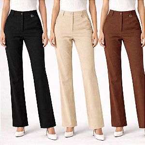 Calça Reta Alma Feminina Cintura Alta Sofisticada