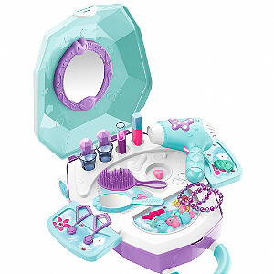 Kit Maquiagem Infantil 2 em 1 Penteadeira Maleta Dia da Beleza