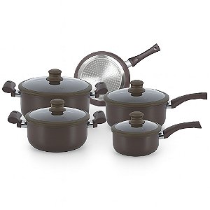 Jogo De Panelas 5 Peças Preta Antiaderente Teflon Cerâmica