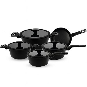 Jogo De Panelas 5 Peças Preto Antiaderente Teflon Cerâmica