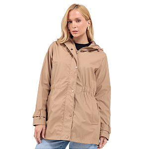 Jaqueta Parka Alongada c/ Capuz Ajustável Botão e Zipper