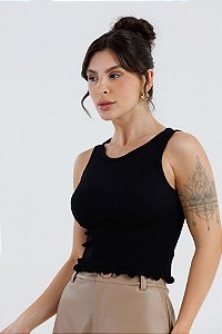 Regata Cropped Sem Costura Barra Frufru Canelada