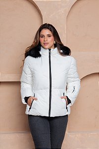 Jaqueta Feminina Puffer com Capuz Peluciado Bobojaco Inverno