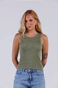 Regata Sem Costura Canelada Básica Gola Redonda