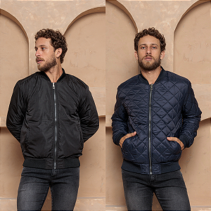 Jaqueta Masculina Bomber Acolchoada com Zíper Dupla Face