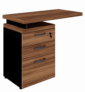 Gaveteiro Lateral com Extensão 2 Gavetas e 1 pasta|40mm |900/1285 x 450mm| Nogal com Preto