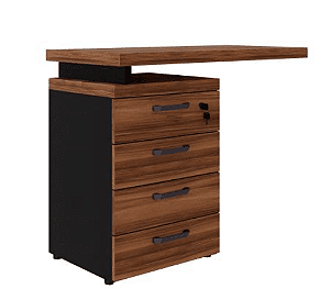 Gaveteiro Lateral com Extensão 4 Gavetas|40mm |900/1285 x 450mm| Nogal com Preto