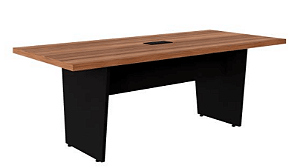 Mesa de Reunião Retangular Com 01 Caixa de Tomadas - Pé Painel|40mm |2000 x 900mm|  Nogal com Preto