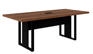 Mesa de Reunião Retangular Com 01 Caixa de Tomadas - Pé Quadro|40mm |2000 x 900mm| Pé quadro- Nogal com Preto
