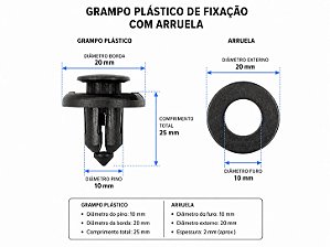 Grampo plástico de fixação com arruela