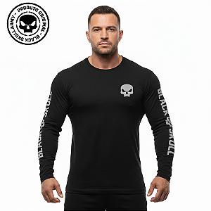 Camiseta Manga Longa Black Skull Skin Dry Fit Uv Original Us