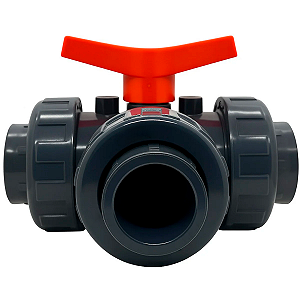 Válvula de Esfera 3 Vias Tipo L PVC-U PTFE-EPDM PN10 D.União F/F D.50-1 1/2" SCH80 - Aqua Plastic