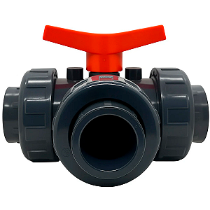 Válvula de Esfera 3 Vias Tipo T PVC-U PTFE-EPDM PN10 D.UNIÃO F/F D.50-1 1/2" SCH80 Solda - Aqua Plastic