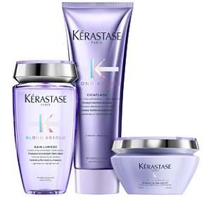 Kit Kérastase Blond Absolu Bain Lumiere 250ml + Cicaflash 250ml + Máscara Ultra-Violet 200gr