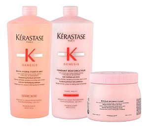 Kit Kérastase Genesis Hydra Shampoo 1L + Condicionador 1L + Masc Gd