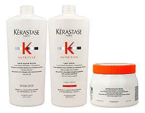 Kit Kérastase Nutritive Satin Riche 1L + Cond 1L + Masc Riche Gde