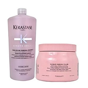 Kit Kérastase Chroma Absolu Riche Shampoo 1L+ Máscara 500ml