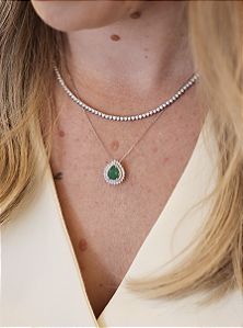 COLAR GOTA ESMERALDA PRATA