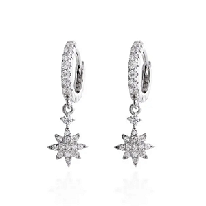 ARGOLA COM ESTRELA OITO PONTAS PRATA