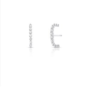 Ear Hook Curvo com Zircônias – Ródio Branco