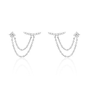 Brinco Duplo com Corrente Prata