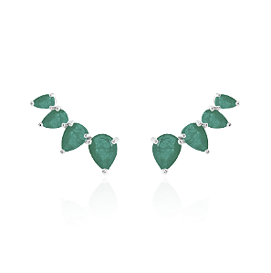 Earcuff 4 Gotas – Zircônia Verde Esmeralda | Ródio Branco