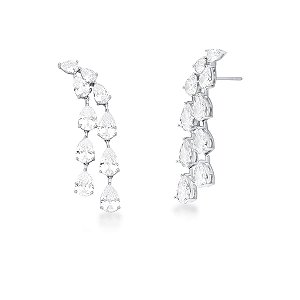 Brinco Médio com Gotas Pendulo – Zircônias Incolores Banho em Ródio
