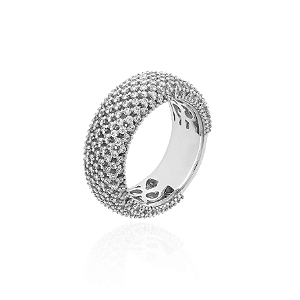 Anel Inteiro Cravejado Vazado com Oito Fileiras em Prata 925