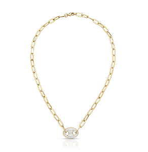 Colar Elo Lacre Vazado com Zircônias e Banho Dourado