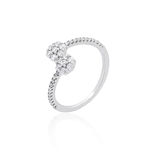 Anel Entreaberto com Meia Cravação e Duas Flores – Prata 925