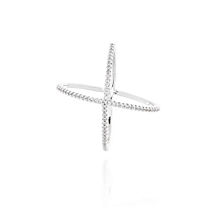 Anel X Cravejado em Ródio Branco