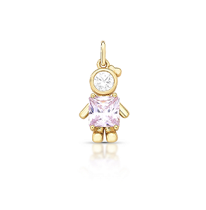 Pingente Menina com Pedra Rosa e Zircônia — Banho Dourado