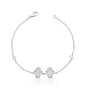 Pulseira Duas Meninas com Zircônia — Prata 925