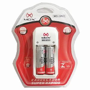 CARREGADOR DE PILHAS AA/9V COM 2 PILHAS AA MO-CP31