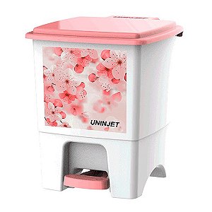 LIXEIRA PEDAL 8LTS FLORAL BEGE