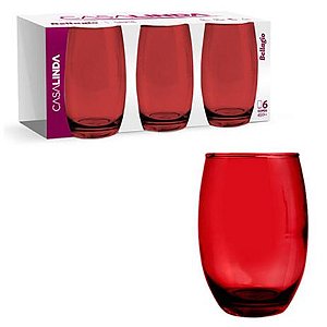 COPO VIDRO 450ML 6PCS VERMELHO