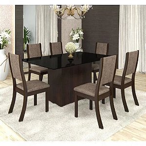 Conjunto Sala de Jantar Mesa em Vidro 6 Cadeiras Drive Espresso Móveis Choco/Canela