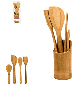 UTENSILIOS BAMBU 4 PCS COM SUP