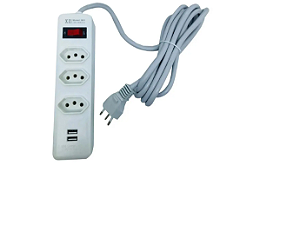 Filtro De Linha 3 Tomadas 2 Portas Usb Branco
