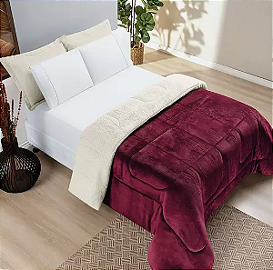 Coberdrom Solteiro 2,40m X 1,50m Manta Microfibra E Sherpa Com Toque De La de Carneiro Everest - Vinho