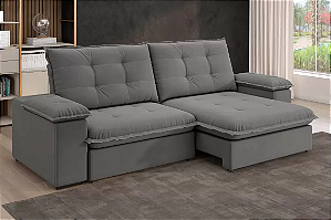 Sofá Fofão Premium 2,30m Retrátil/Reclinável Suede Cinza