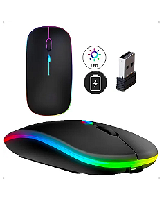 Mouse Sem Fio Recarregável Wireless Optico Led Rgb