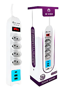 Extensão Elétrica 4 Tomada 2 Usb 1 Usb Tipo C