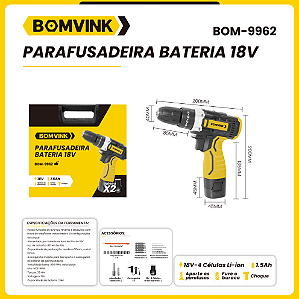 Parafusadeira Bateria 18v BOMVINK BOM-9962