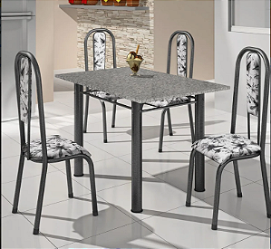 CJ MESA GRANITO1.20 4 CADEIRA 301/201 PRATA