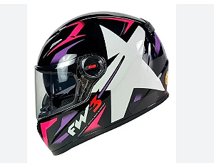 CAPACETE FW3 GTX STAR PRET BRILHANTE LILAS/ROSA