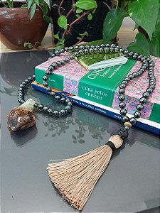 Japamala Decorativo de hematita, topázio e pedra vulcânica- japamala de mesa, colar de mesa- decorar