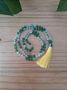 Japamala 108 Contas: Amazonita e Quartzo Verde - Artesanal e Único- Colar Budista- Terço Tibetano- Acessório-Paz Interior